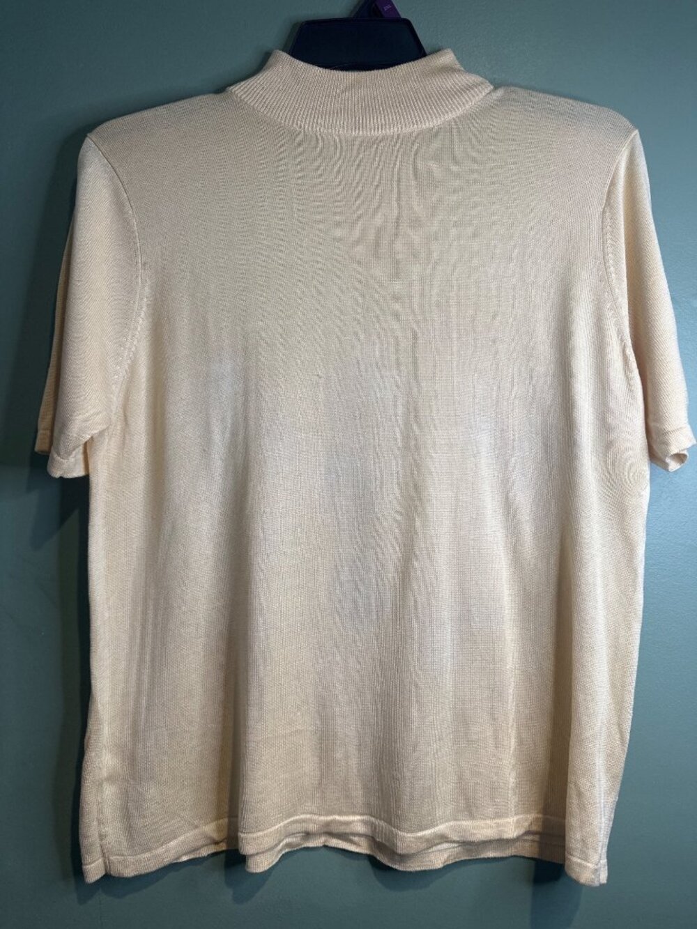 Lord & Taylor Womens 1X 100% Silk Ivory Mock Neck Knit Top Short Sleeve Plus